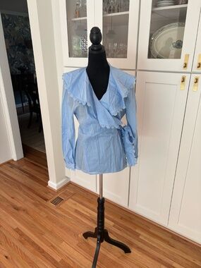 Tory Burch Light Blue Ruffle Wrap Blouse | Size Small | Feminine & Chic